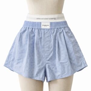 NEW ALEXANDER WANG Sold Out Logo Boxer Poplin Shorts in Chambray Blue SIZE XS